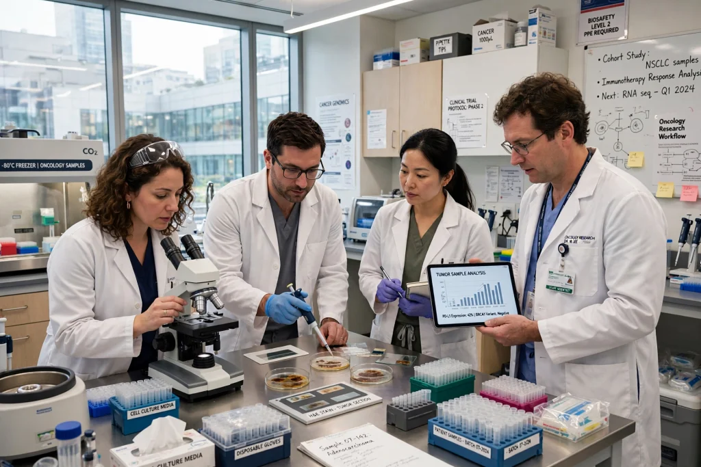 Ovarian Cancer Vaccine Passes First Safety Test Researchers working on a personalised cancer vaccine in a laboratory